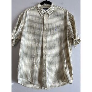 Ralph Lauren Mens Plaid Yellow Short Sleeve Button Down Shirt Size L Blake